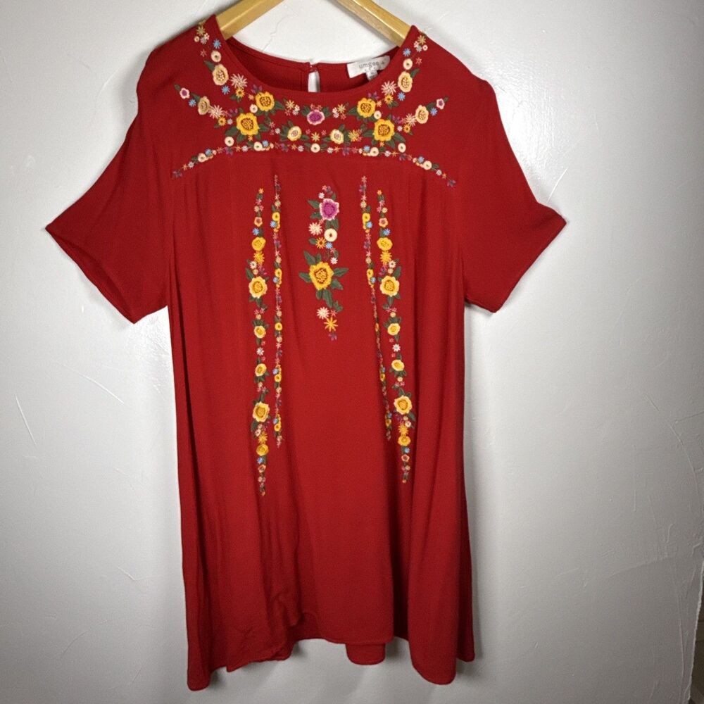 Umgee Plus Red Embroidery Dress Size XL Bohemian Style W0078 Floral Colorful